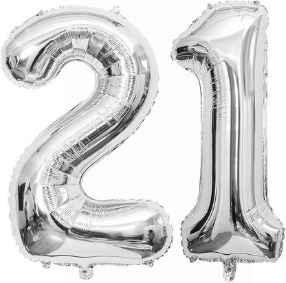 Silver 21 Number Balloons, 40 Inch Giant Number 21 Balloons Foil Mylar Helium by Lovoir