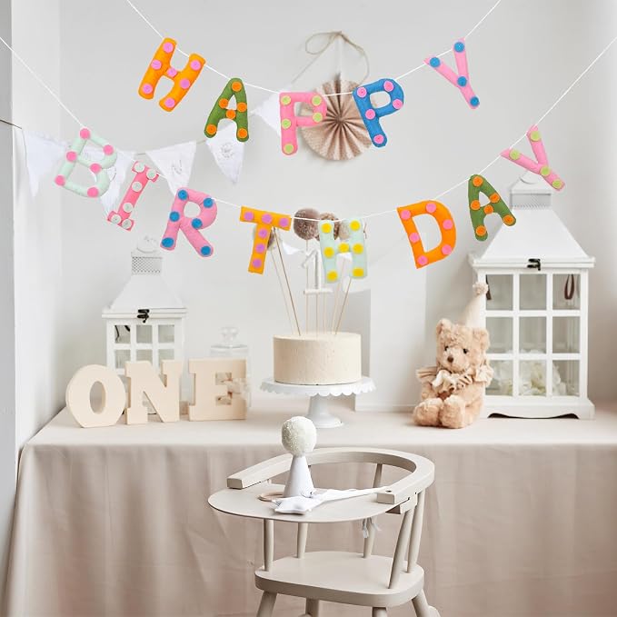 Felt Happy Birthday Garland Rainbow Banner Reusable Happy Birthday Sign Party - Image 4