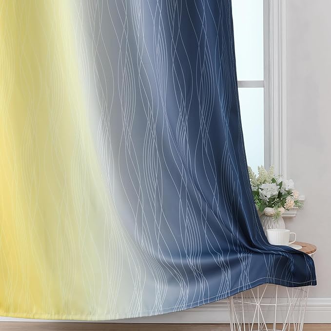 Yellow and Navy Blue Ombre Blackout Curtains - Image 6