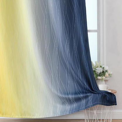 Navy Blue and Yellow Blackout Curtains 63 Inch Length 2 Panels Set, Full Room - Image 6
