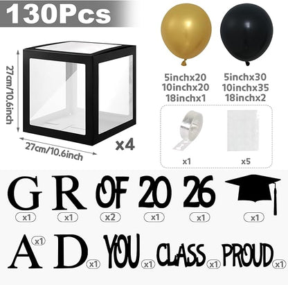 Graduation Decorations 2026, PROUD OF YOU, Class of 2026 and 130pcs Black and - Image 2
