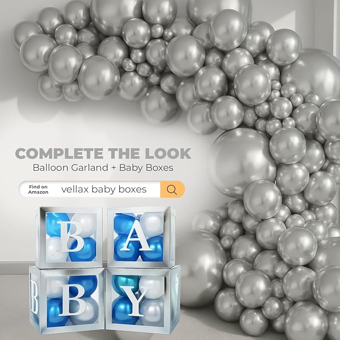Vellax 146-Pc Metallic Silver Balloon Garland Arch Kit, Baby Shower | 146-pc - Image 5