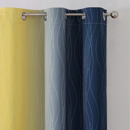 Yellow and Navy Blue Ombre Blackout Curtains - Image 4