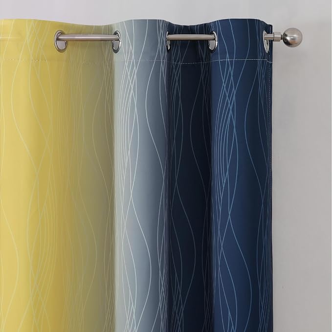 Navy Blue and Yellow Ombre Blackout Curtains 45 Inch Length 2 Panels, Full Room - Image 4