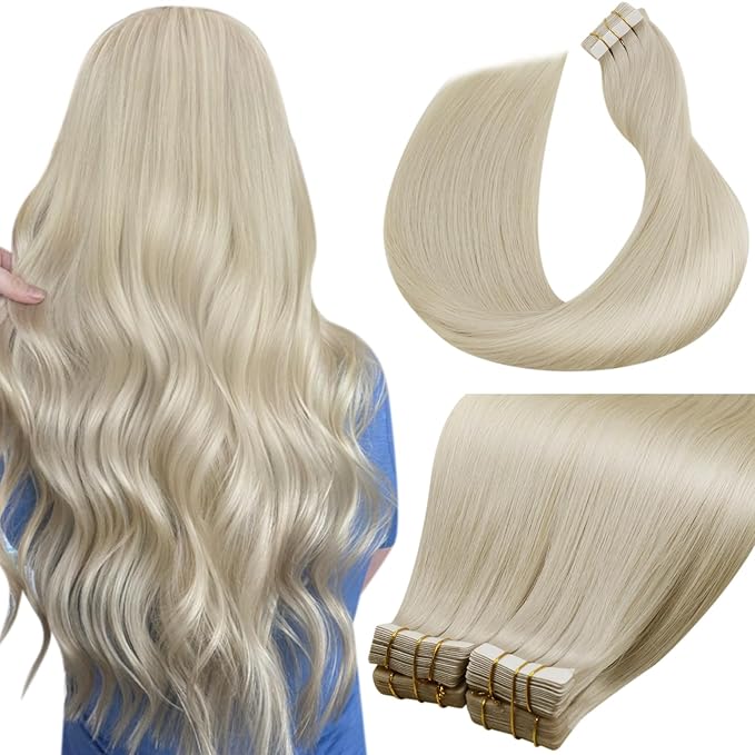 LaaVoo Tape in Hair Extensions Human Hair Blonde 100g Tape in Extensions Seamless Invisible Tapes on Hair Extensionss Human Hair Color Bleach Blonde 40pcs 20inch