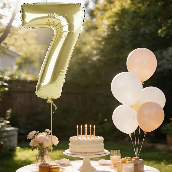 40 Inch Number 7 Balloons for 7th Birthday Party Decorations, 0-100 Champagne - Image 3