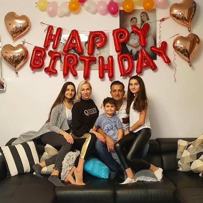 Red Happy Birthday Balloon Banner, 16 Inch Foil Mylar Happy Birthday Balloons - Image 4