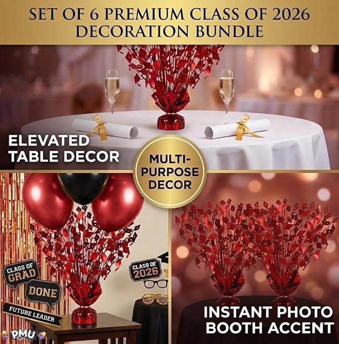 PMU 6 Pcs Red Graduation Balloon Weights, Graduation Centerpieces - Image 5
