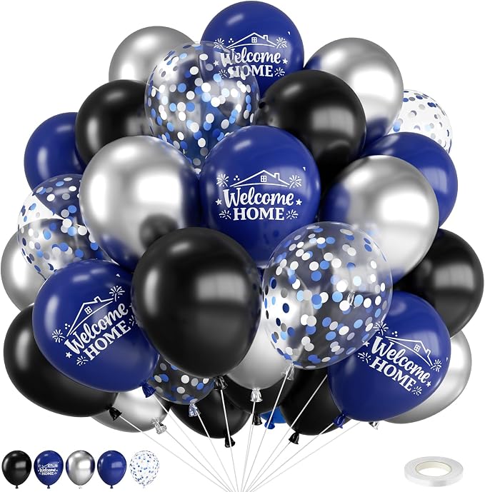 Blue and Silver Balloons for Welcome Home Party Decorations | 12-inch black by FunHot