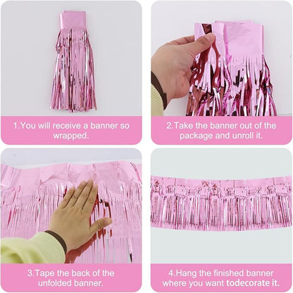 BEISHIDA Pink Fringe Garland Banner 3Pack 30ft Wall Tinsel Foil Streamers | - Image 2