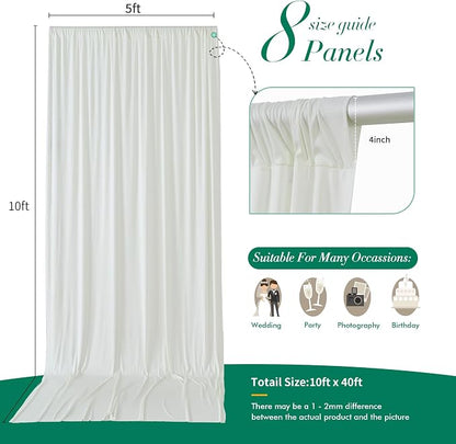 40 ft x 10 ft Wrinkle Free Ivory Backdrop Curtain - Image 5