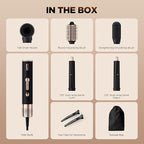 O.H.B 5 in 1 Hot Air Hair Styler, 110,000 RPM High Speed Hair Dryer Brush, Ionic Air Styler Wrap with Fast Drying, No Heat Damage Air Multi Styler for Volumize, Curl, Straighten for Travel, Black Gold