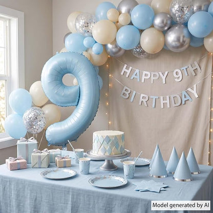 Pastel Blue Number 9 Balloon 40 Inch, Foil Sky Numeral Party Supplies | - Image 7