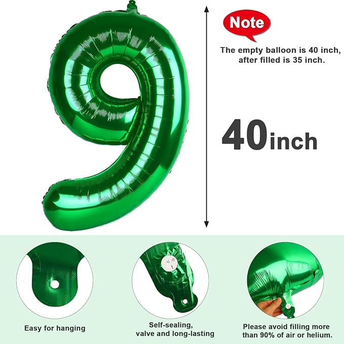 Number 9 Balloons 40 Inch for 9 19 Birthday Party Decorations, Dark Green | - Image 6