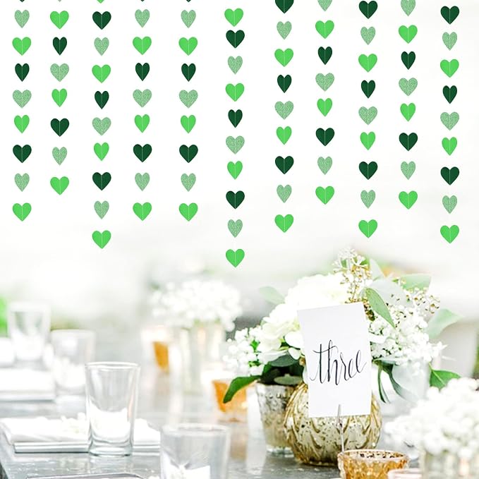 Green Party-Decorations Heart Paper-Garland Streamers-Banner - 52Ft St Patricks - Image 5