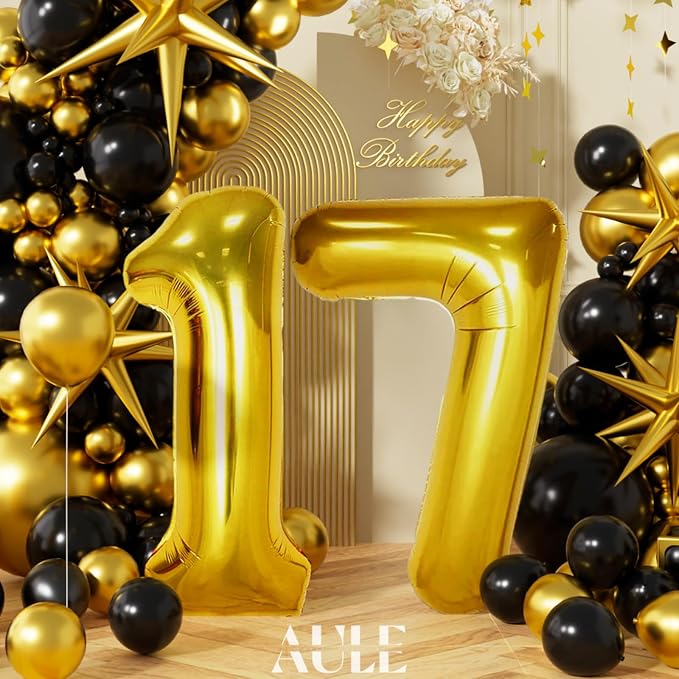AULE 40 Inch Gold 17 Balloon Number Foil 0-9 Birthday Big Numbers | Birthday - Image 4