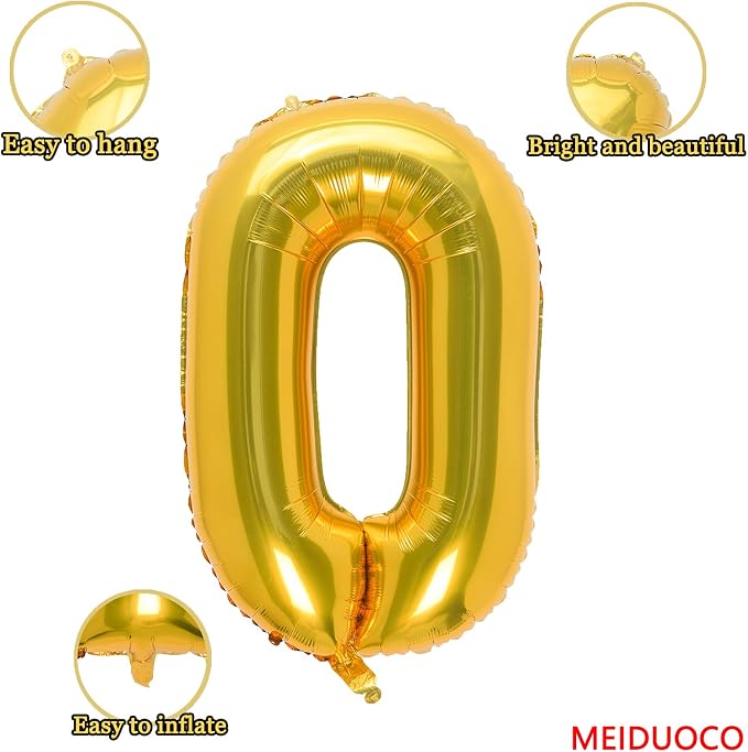 32 Inch Gold Number 0 Balloons Foil Ballon Digital Birthday Party Decoration - Image 2