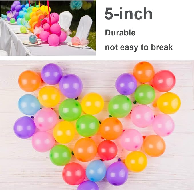 Rainbow Balloons 160 Pack 5 inch Round Bright Latex Balloons Assorted Colors - Image 6