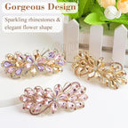 Large Gorgeous Rhinestone Hair Barrette for Women, Flower Jewelry Design (Pink)