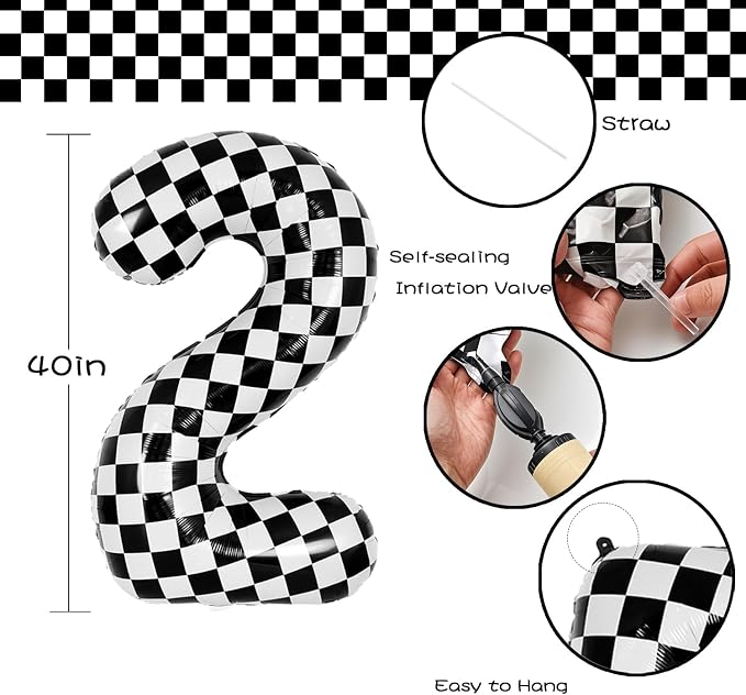 40 Inch Checkered Number Balloon - Image 2