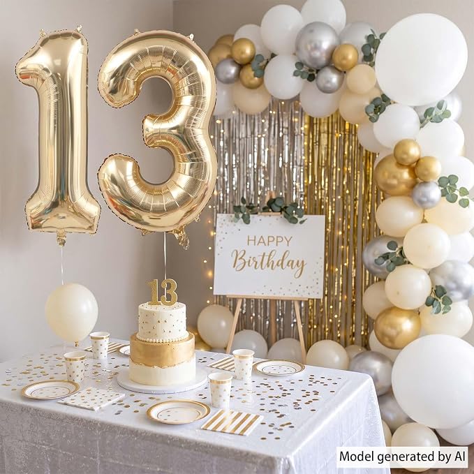 White Gold Number 13 Balloon 40 Inch, Champagne Foil Teen Decoration | Official - Image 7