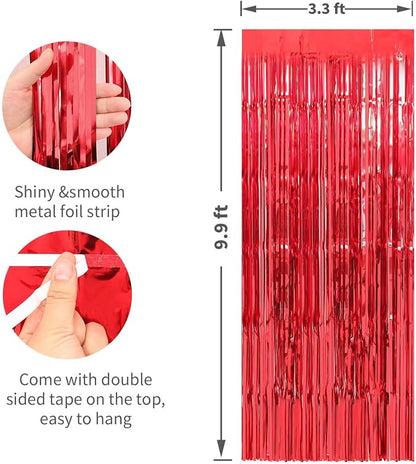 Crosize 2 Pack Red Party Streamers Backdrop, 3.3 x 9.9 ft | Tinsel Foil Fringe - Image 2