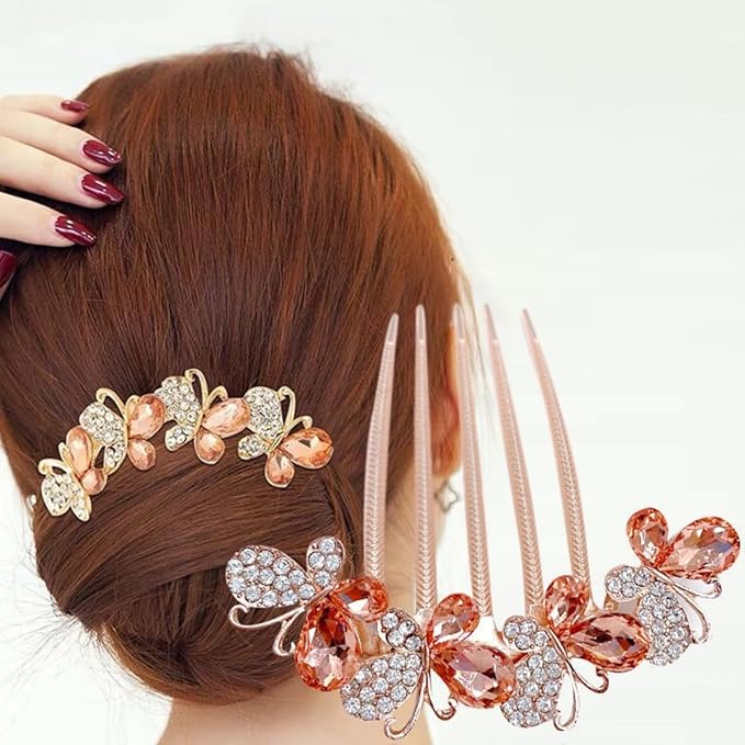 Hair Side Comb Crytal Hair Pins for Bridal, Butterfly Rhinestone Hair Clips Wedding Flower Hair Decorations Hair Tools for Brides Bridesmaids Women Ladies (4 Pack)