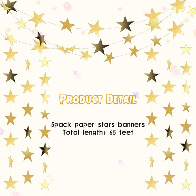 Spakon 65 Feet Glitter Star Paper Garland Banner Hanging Decoration Star - Image 3