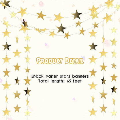 Spakon 65 Feet Glitter Star Paper Garland Banner Hanging Decoration Star - Image 3
