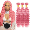 Light Pink Human Hair Bundles Pink Deep Wave Bundles Grade 8A Brazilian Virgin Remy Hair Extensions 24 26 28 Inch Double Weft Hair Weave 300g