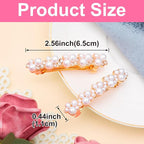 2 Pcs Pearl Hair Clips, Pearl-Embellished Barrette, Elegant Rhinestone Pearls Barrettes for Women, Party, Wedding, Daily Use, Graduation (Gold)