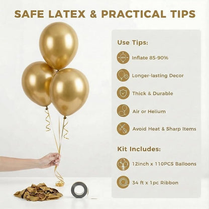 LOVESTOWN 110 PCS Gold Balloons, 12 Inch Bright Gold Latex Balloons | Birthday - Image 7