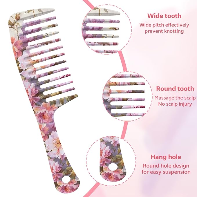 Wide Tooth Comb,Effortless Tangle Removal for Curly, Wet, Long Hair Wet,Cute Aesthetic Design for Women Men and Girls (Purple-01)