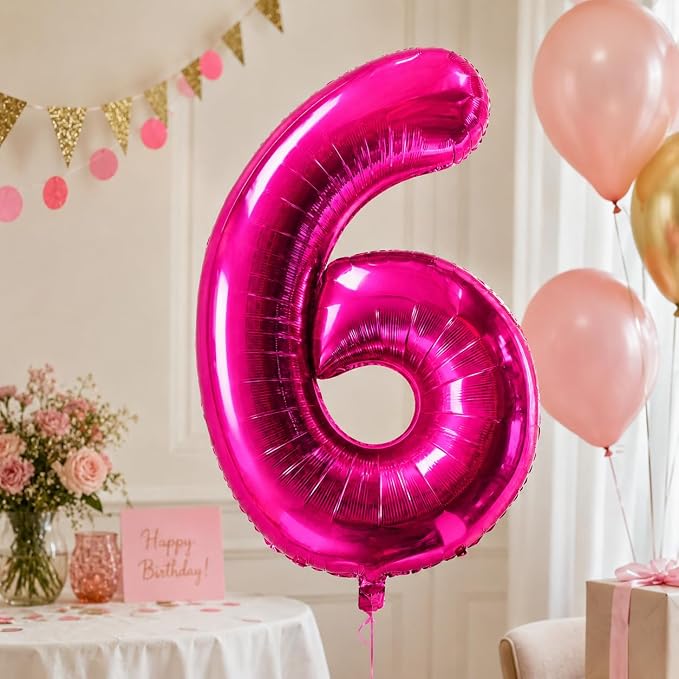 Pink Number 6 Balloons 40 Inch Giant Number Hot Pink 6 Foil Mylar Balloons - Image 5