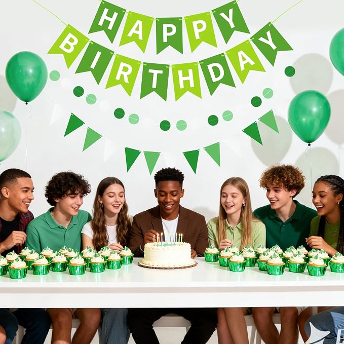 Green Happy Birthday Banner, Happy Birthday Decorations Hanging Birthday Sign - Image 6