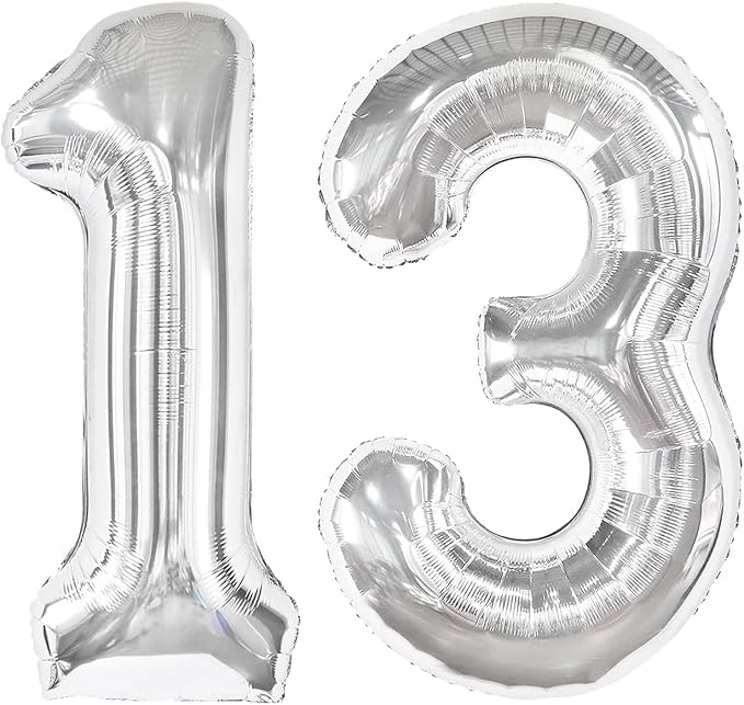 13 Balloon - Silver Birthday Number Balloons, 40 Inch Decorations Men Women | by ALPHADELTAPI