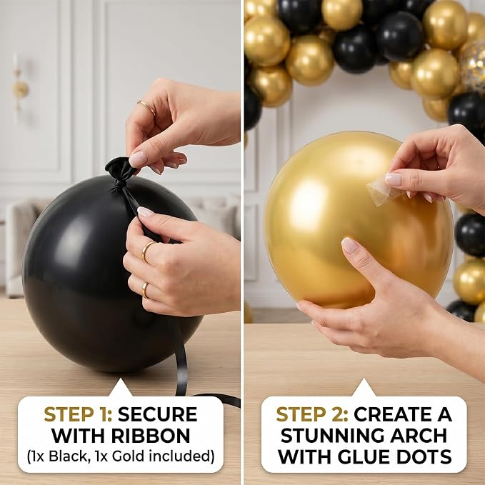 60pcs Black & Gold Balloon Kit, 12 Inch Metallic Gold & Black Gold Confetti - Image 6
