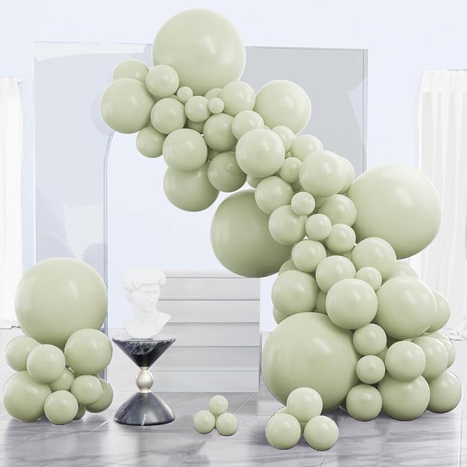 PartyWoo Sage Green Balloons 140pcs Dusty Boho Green Color 18 12 10 5 Inch | 18 by PartyWoo