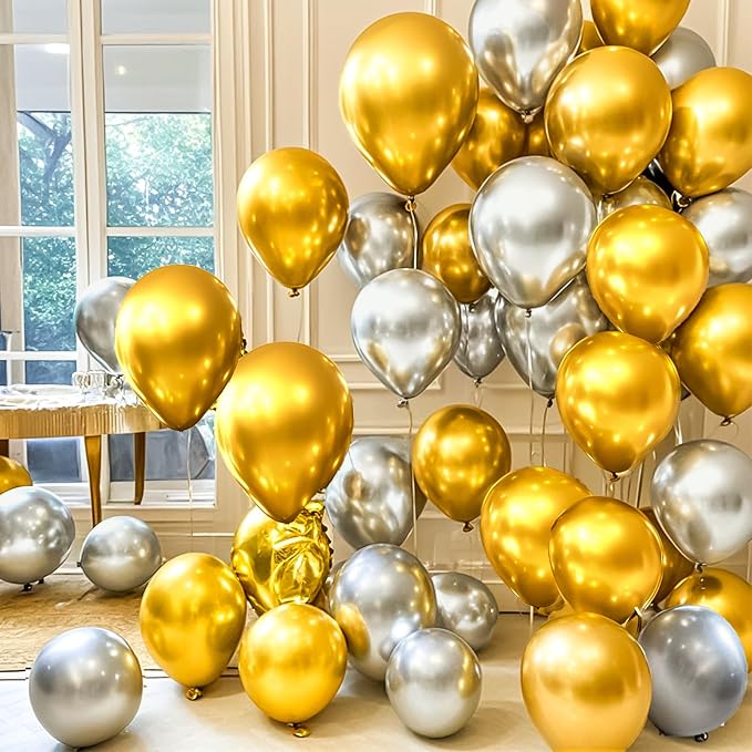Firomi Metallic Chrome Gold Balloons 12-inch 100 Pack | Thicken Shiny Helium - Image 4
