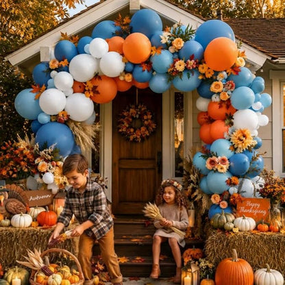 Dusty Blue Orange Fall Balloon Arch Garland Kit 91Pcs Double Stuffed | Burnt - Image 2