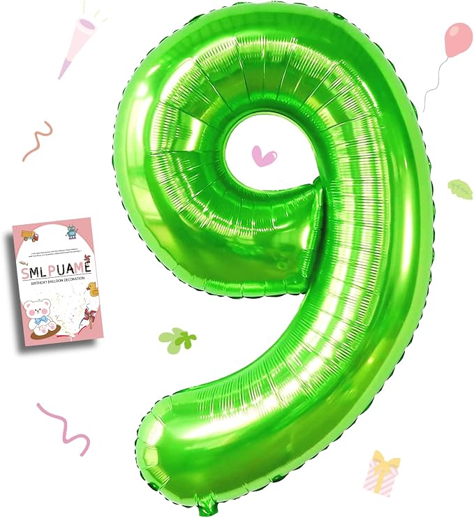 40 inch Number Balloon 0-9 Green Large Number 9 Balloons, Digital Balloons by Smlpuame