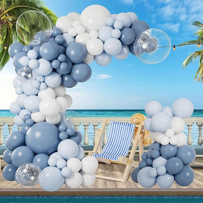 CboDeco Dusty Blue Balloon Garland Arch Kit 140PCS Light Blue White Clear - Image 5