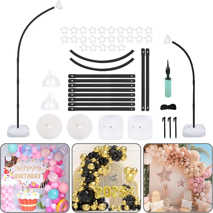 AerWo Black Balloon Arch Kit, 8.2ft & 6ft Half Balloon Arch Stand by AerWo