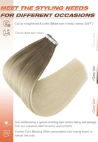 Sunny Hair Tape in Hair Extensions Real Human Hair Invisible Remy Hair Extensions Tape ins for Women Light Brown Root to Platinum Blonde Balayage 24 inch 20Pcs 50G