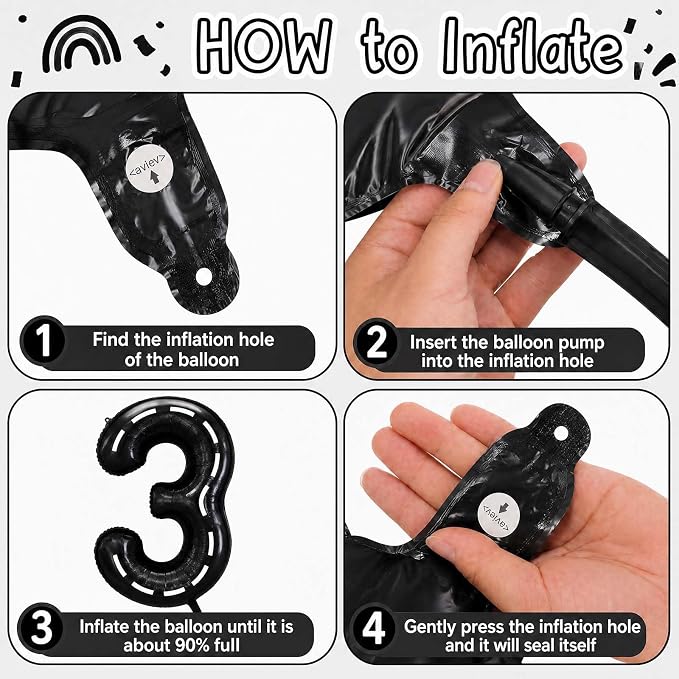Black and White Stripes Number 3 Balloon 40 Inch, Race Car Party Sign | Graphic - Image 5