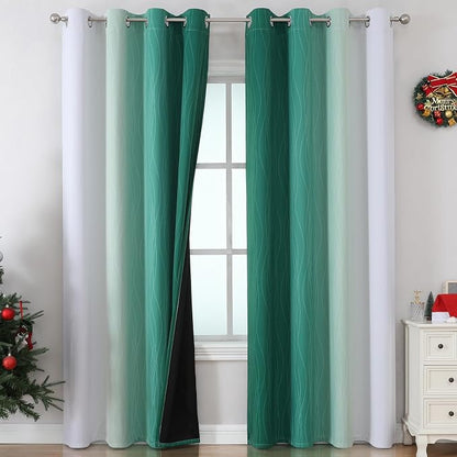 Green and Grayish White Ombre Blackout Curtains - Image 2