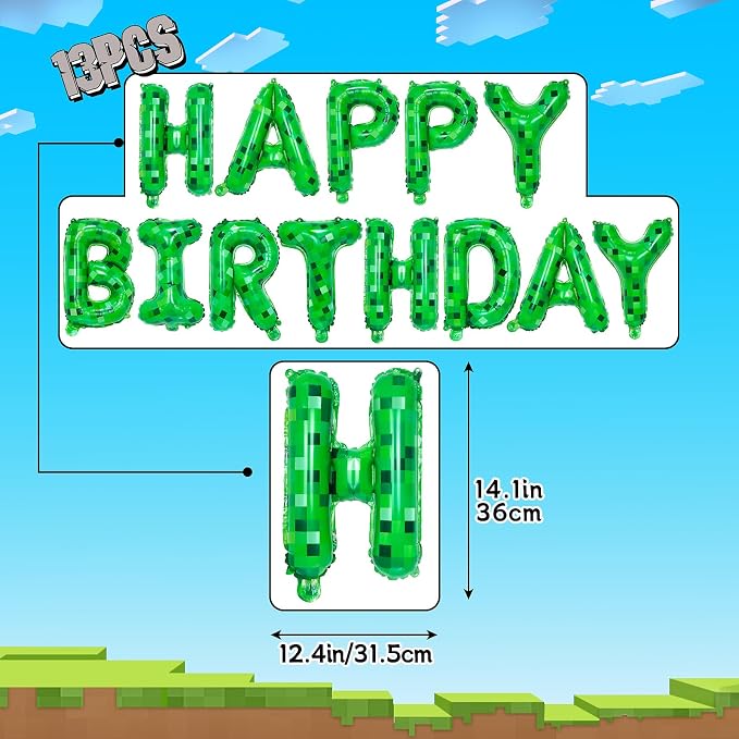 TNT Pixel Happy Birthday Banner Party Decorations Foil Balloons Letters Signs - Image 3