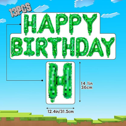 TNT Pixel Happy Birthday Banner Party Decorations Foil Balloons Letters Signs - Image 3