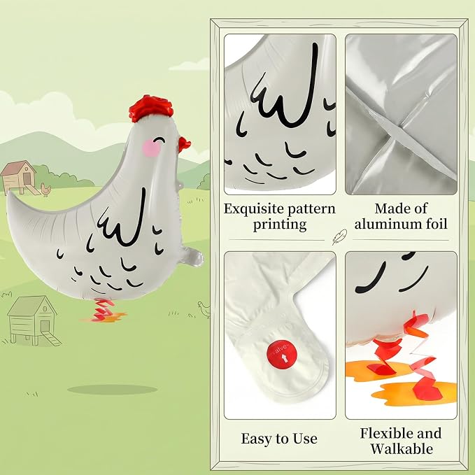 6 Pcs Walking Chicken Balloons, 20 Inch Chickens Foil Balloons - Image 5