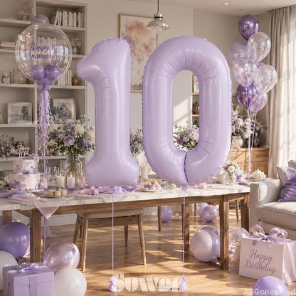 SUWEN 40 Inch Light Purple Lavender Big 2 Balloon Number Foil Helium 0-9 | 10th - Image 3